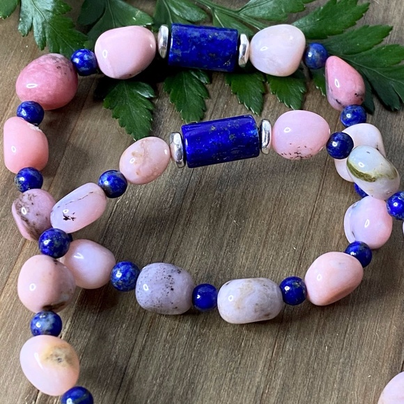 Peruvian Pink Opal Lapis Lazuli Bracelet - Picture 1 of 5